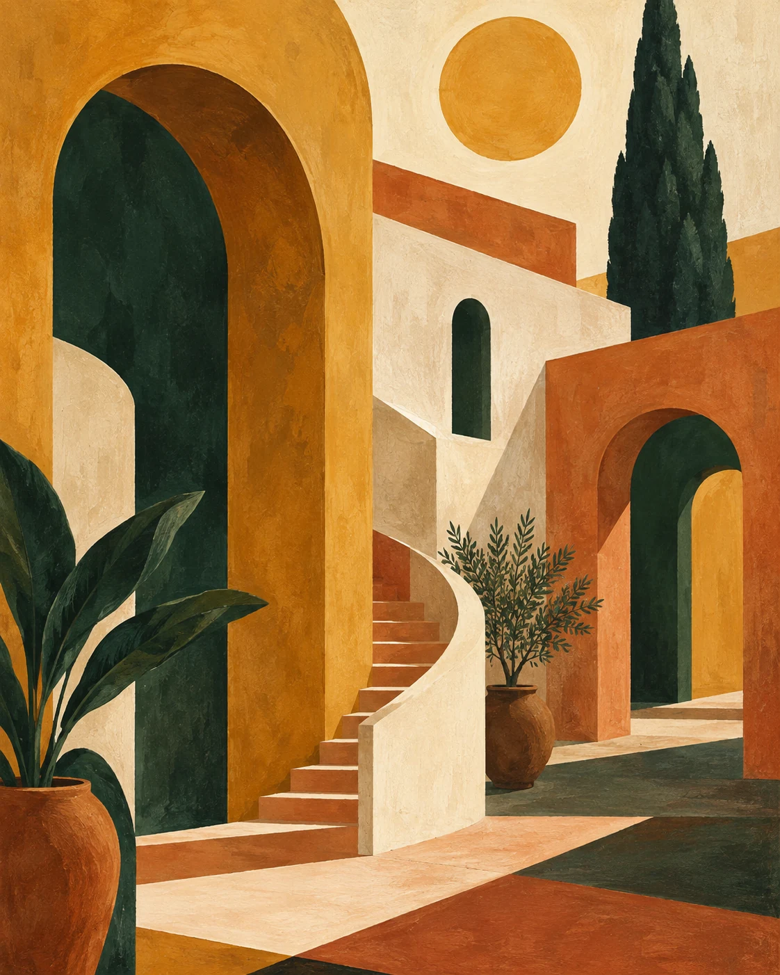 AI-generated demo of ochre arches and green shadows
